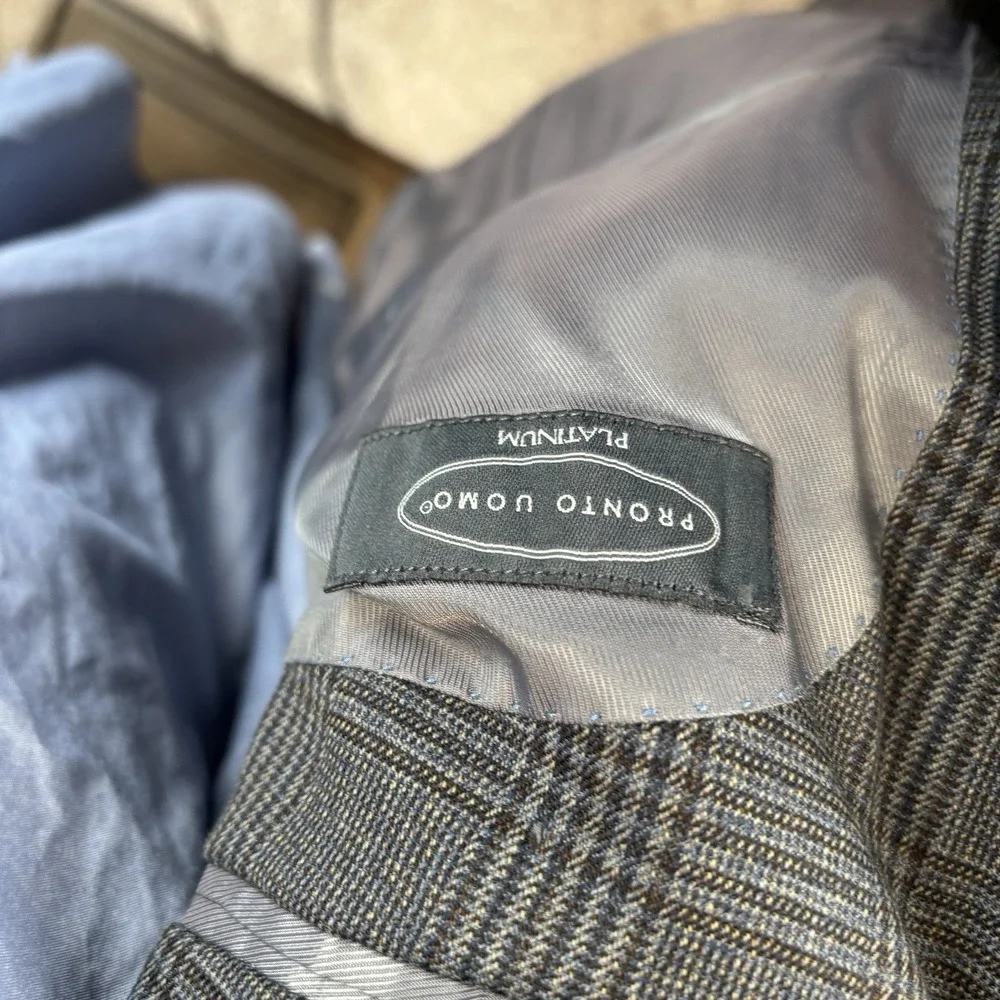 Pronto Uomo Platinum‎ Blazer Jacket Mens 46L Long Charcoal Glen Check Wool